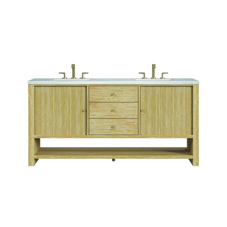 James Martin Vanities Single 72'' Double Vanity, Sunwashed Oak w/ 3 CM Arctic Fall Solid Surface Top D404-V72-SWO-3AF
